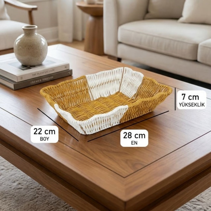 ® Yeni Ürün Dikdörtgen Çift Renkli Plastik Rattan Ekmek ve Meyve SepetiÇok Amaçlı Banyo ve Mutfak DüzenleyiciYıkanabilir Tezgâh Üstü Organizer