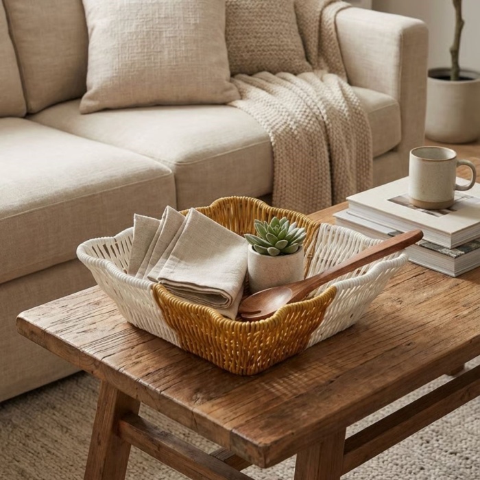 ® Yeni Ürün Kare Dalgalı Çift Renkli Plastik Rattan Ekmek ve Meyve SepetiÇok Amaçlı Banyo ve Mutfak DüzenleyiciYıkanabilir Tezgâh Üstü Organizer