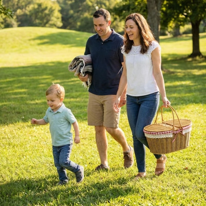 ® Yeni Ürün 2 Kapaklı Oval Plastik Rattan Piknik SepetiDoğal Hasır Görünümlü Çok Amaçlı Piknik, Plaj ve Bahçe Sepeti