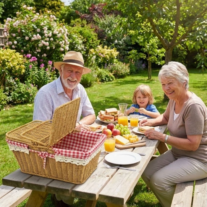® Yeni Ürün 2 Kapaklı Dikdörtgen Plastik Rattan Piknik SepetiDoğal Hasır Görünümlü Çok Amaçlı Piknik, Plaj ve Bahçe Sepeti
