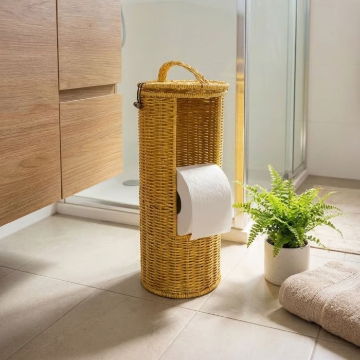 ® Yeni Ürün Askılı Plastik Rattan Tuvalet Kâğıdı StandıHasır Görünümlü, Kapaklı, Yedekli WC Kâğıtlık, Banyo ve Tuvalet İçin Dekoratif Organizer