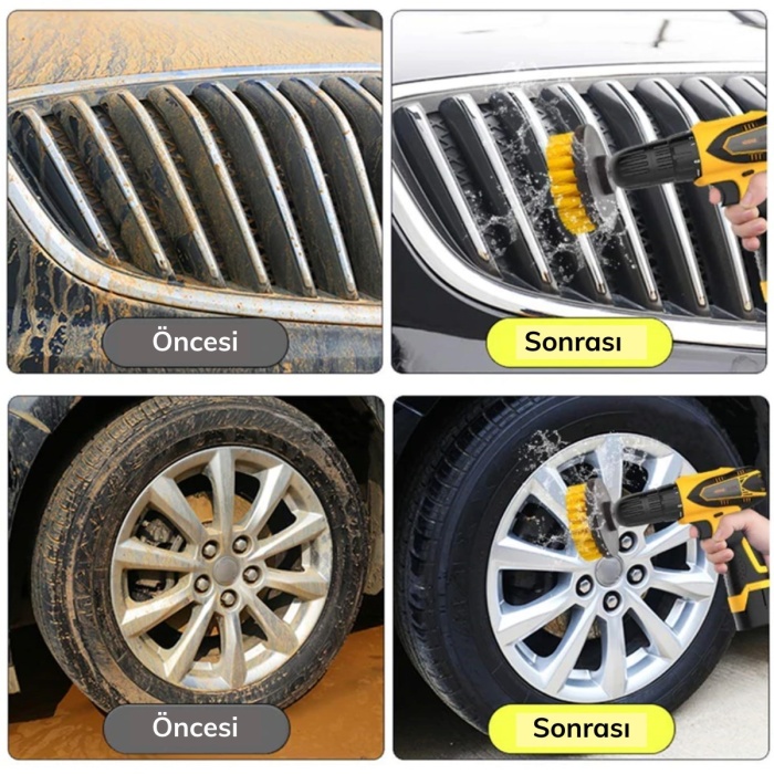 ® Yeni Ürün 3lü Matkap Ucu Banyo Küvet Duşakabin Araba Tekerliği Koltuk Yıkama Temizleme Fırçası Seti