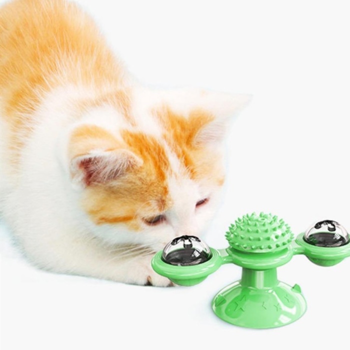® Yeni Ürün Pet Malzemeleri Vantuzlu Fırıldak Toplu Dönen Şeffaf Depo Tasarım İnteraktif Kedi Oyuncağı