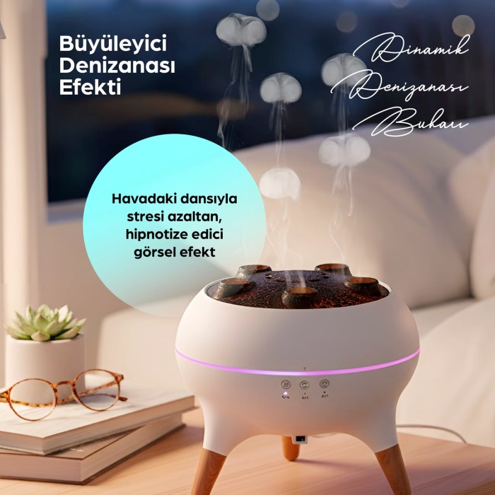 ® Yeni Ürün Jellyfish Ultrasonik Hava NemlendiriciDeniz Anası Tasarımlı, Kumandalı, LED Işıklı ve Sese Duyarlı Ritim Modlu Buhar Makinesi