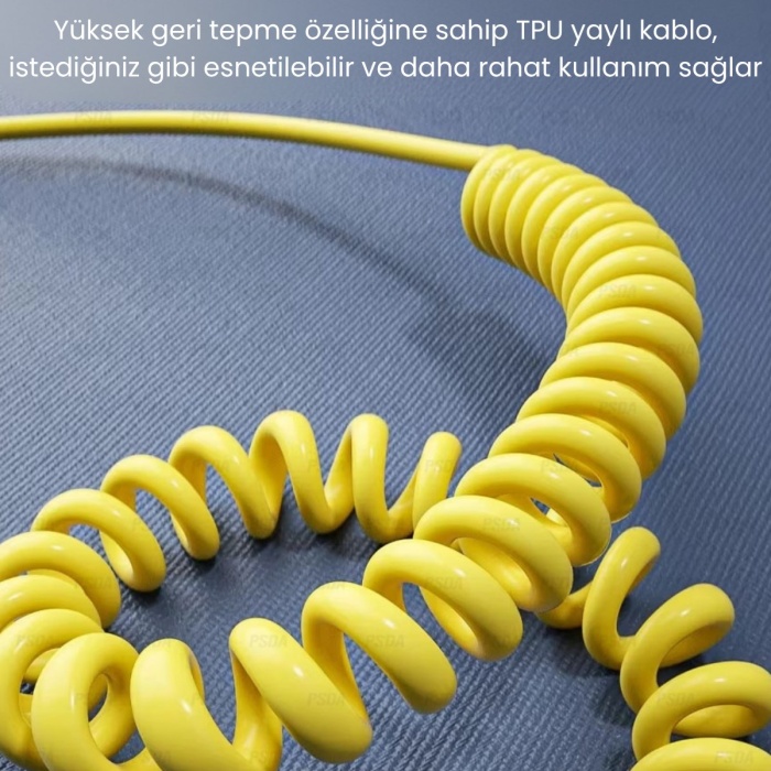 65W 4in1 Çoklu Şarj Kablosu Type-C Lightning Mikro USB Spiral 150cm Android Auto Uyumlu