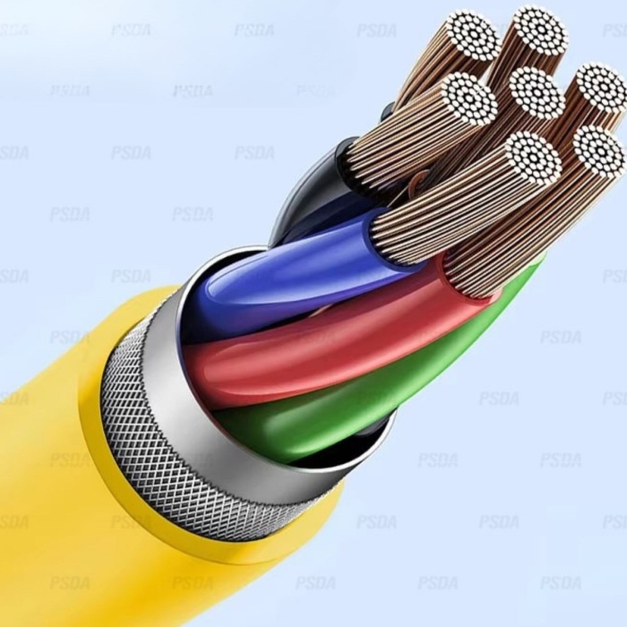 65W 4in1 Çoklu Şarj Kablosu Type-C Lightning Mikro USB Spiral 150cm Android Auto Uyumlu