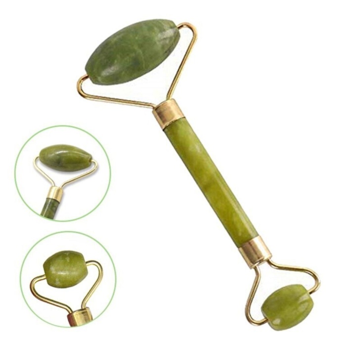 ® Yeni Ürün Özel Süngerli Kutusunda Kırılmaz Çift Taraflı 2li Cilt Yüz Masaj Aleti Jade Roller Yeşim Taş