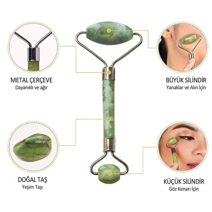 ® Yeni Ürün 2li Set Çift Taraflı Cilt Temizleme Fırçası ve Yeşim Taşı Çift Taraflı Cilt Masaj Aleti