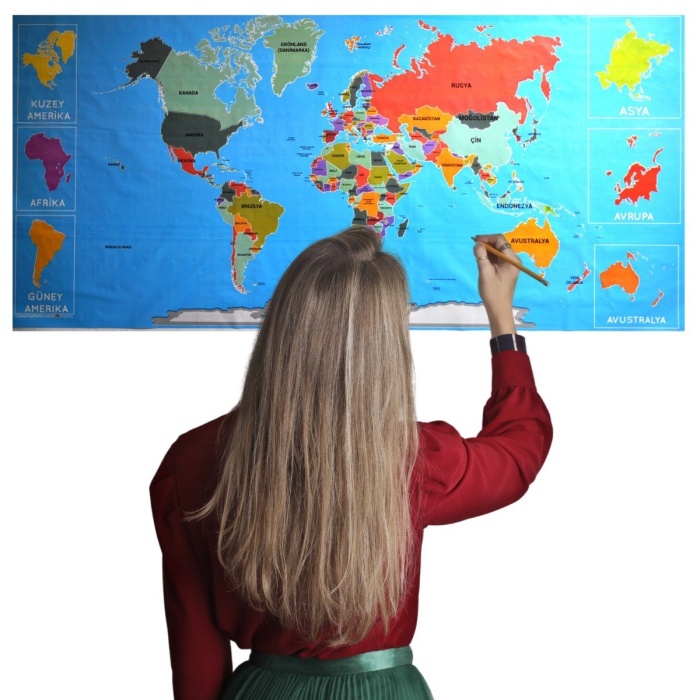 ® Yeni Ürün Renkli Atlas Dünya Haritası Manyetik Yapıştırıcı Gerektirmeyen Duvar Stickerı 118 CM * 56 CM