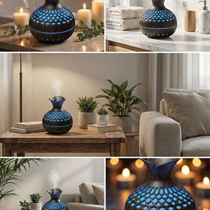 ® Yeni Ürün Premium Ahşap Desenli Ultrasonik Aromaterapi Difüzör & Hava Nemlendirici