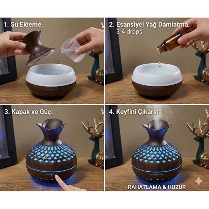 ® Yeni Ürün Premium Ahşap Desenli Ultrasonik Aromaterapi Difüzör & Hava Nemlendirici
