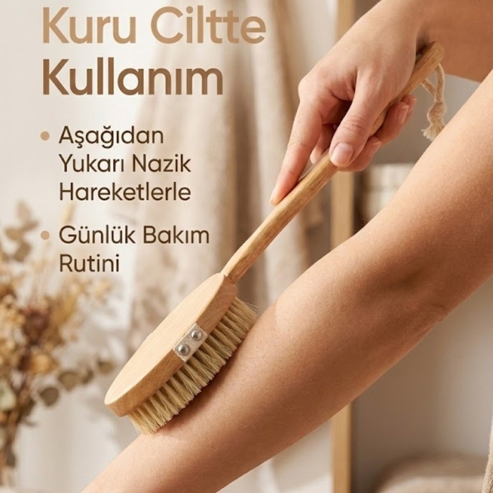 ® Yeni Ürün Saplı Doğal Vücut FırçasıSırt İçin Uzun Saplı, Kuru Fırçalama ve Masaj Etkili