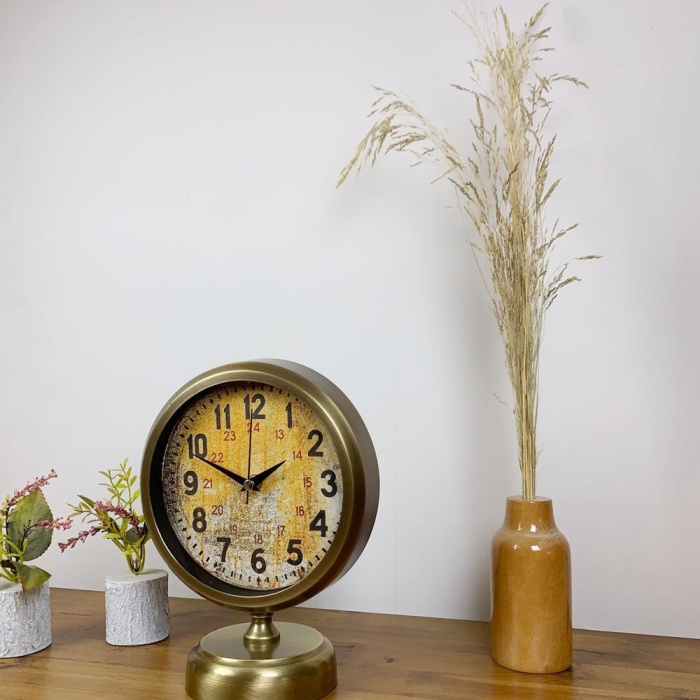 ® Yeni Ürün Eskitme Metal Kaos Masa Saati 25×20 cm