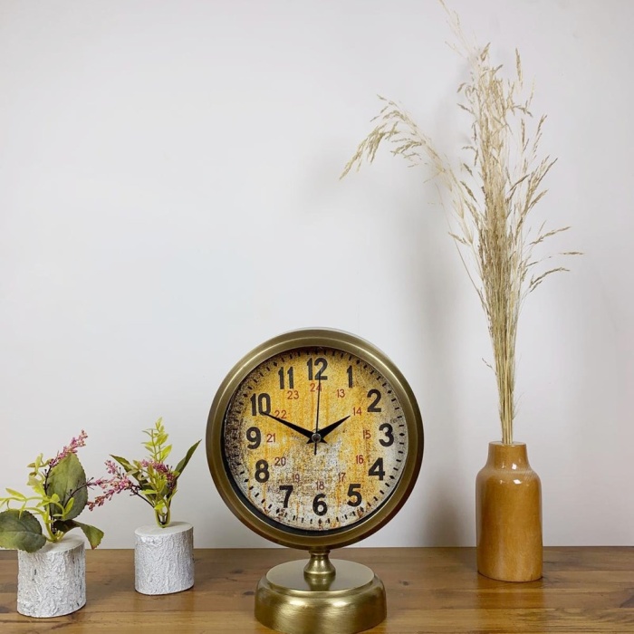 ® Yeni Ürün Eskitme Metal Kaos Masa Saati 25×20 cm