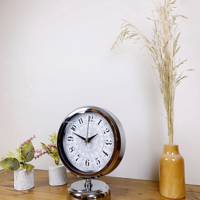 ® Yeni Ürün Krom Metal Çini Desen Masa Saati 25×20 cm
