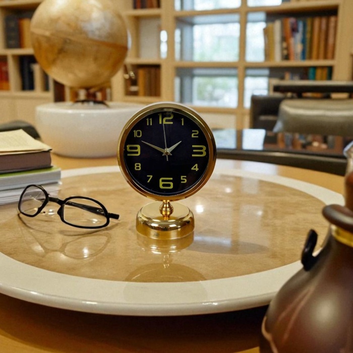 ® Yeni Ürün Pure Gold 25 x 20 Cm Metal Masa Saati