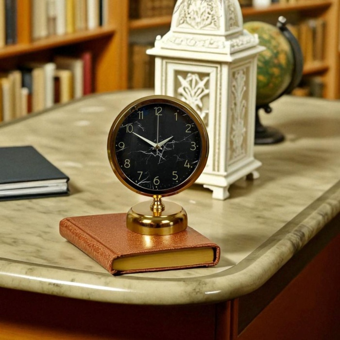 ® Yeni Ürün Royal 25 x 20 Cm Gold Metal Masa Saati