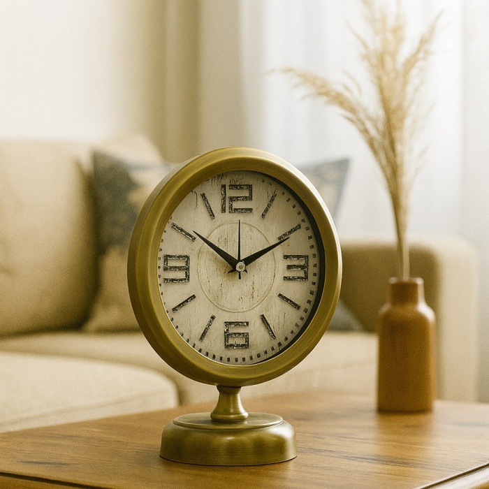 ® Yeni Ürün Premium Vintage 25 x 20 Cm Eskitme Metal Masa Saati