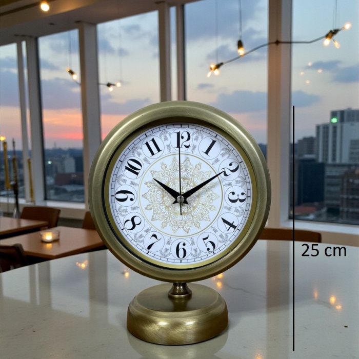 ® Yeni Ürün Eskitme Motifli 25 x 20 Cm Metal Masa Saati