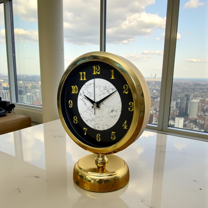 ® Yeni Ürün Mermer Işıltısı Gold 25 x 20 Cm Metal Masa Saati