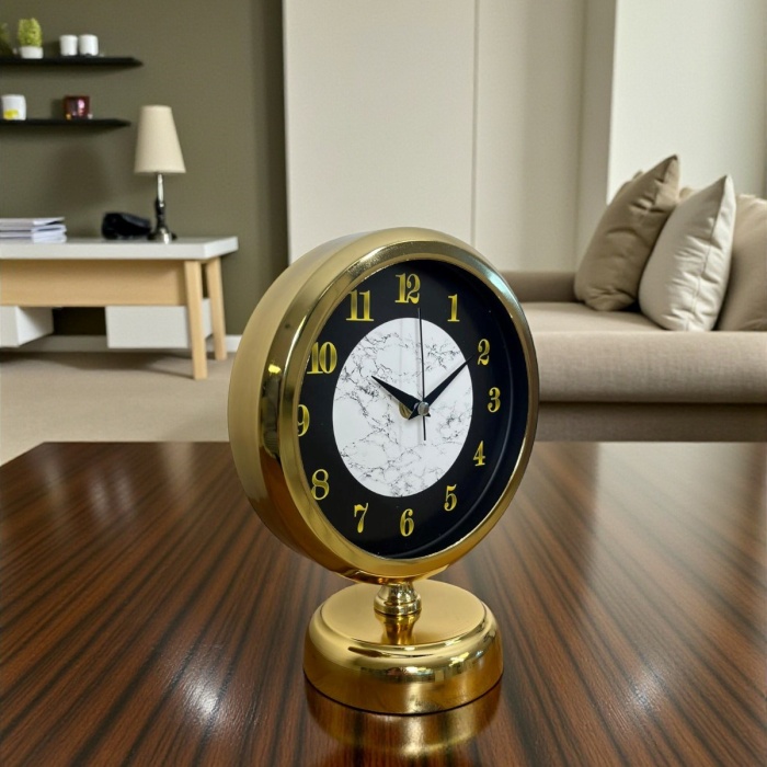 ® Yeni Ürün Mermer Işıltısı Gold 25 x 20 Cm Metal Masa Saati