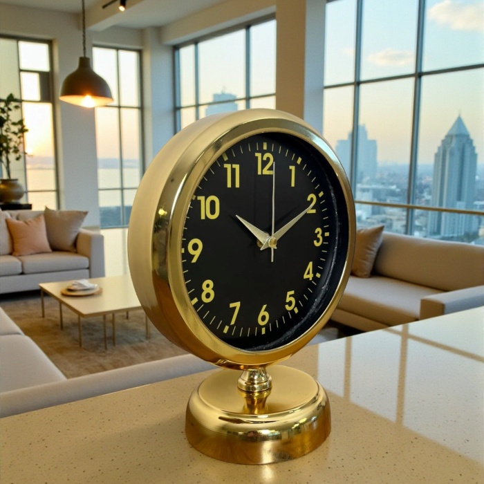 ® Yeni Ürün Klas Gold 25 x 20 Cm Metal Masa Saati