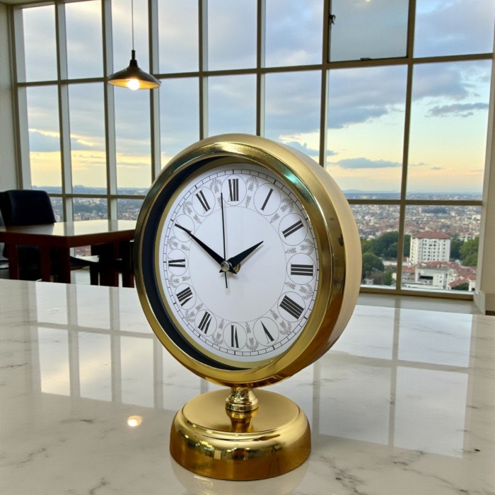 ® Yeni Ürün Gold Altın Miras 25 x 20 Cm Metal Masa Saati