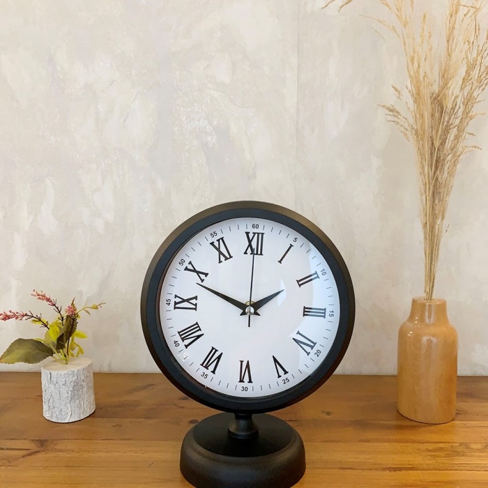 ® Yeni Ürün Siyah Metal Roma Rakamlı Masa Saati 25×20 cm