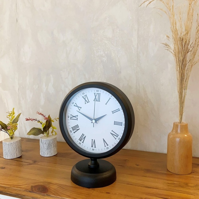 ® Yeni Ürün Siyah Metal Roma Rakamlı Masa Saati 25×20 cm