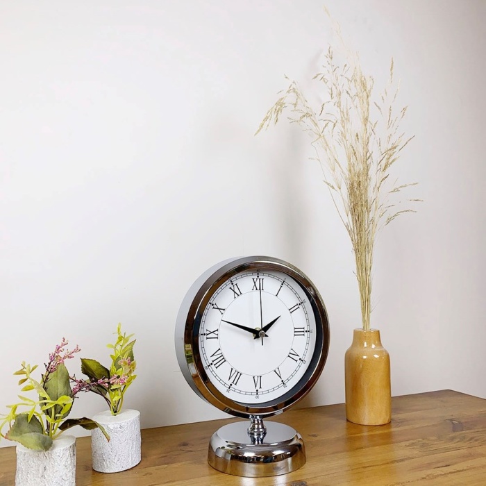® Yeni Ürün Krom Metal Retro Masa Saati 25×20 cm