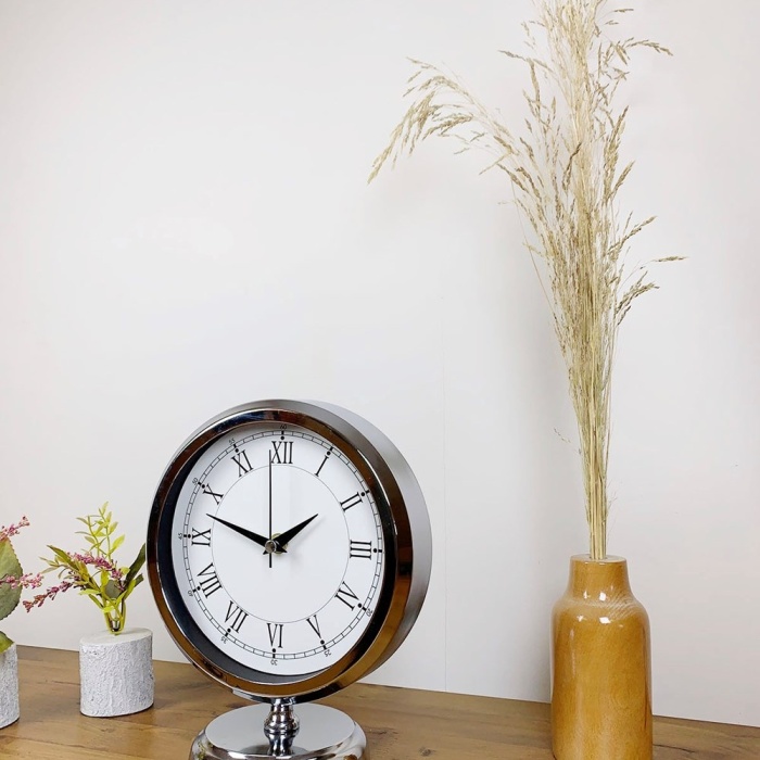 ® Yeni Ürün Krom Metal Retro Masa Saati 25×20 cm