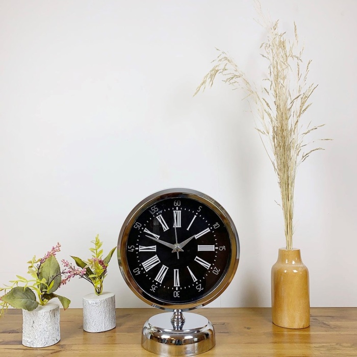 ® Yeni Ürün Krom Metal Roma Rakamlı Masa Saati 25×20 cm
