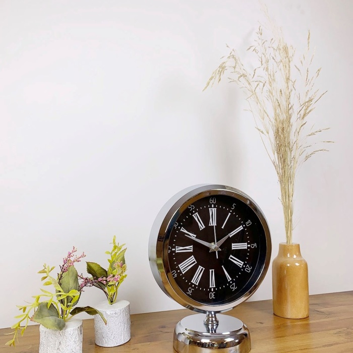 ® Yeni Ürün Krom Metal Roma Rakamlı Masa Saati 25×20 cm