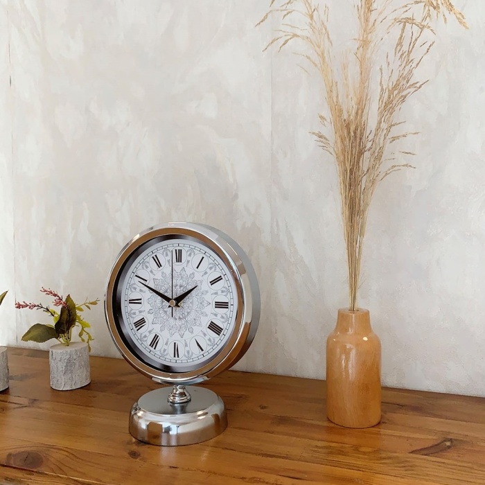 ® Yeni Ürün Krom Metal Çini Desen Roma Rakamlı Masa Saati