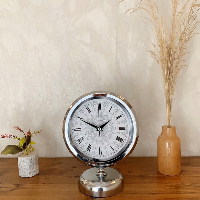 ® Yeni Ürün Krom Metal Çini Desen Roma Rakamlı Masa Saati