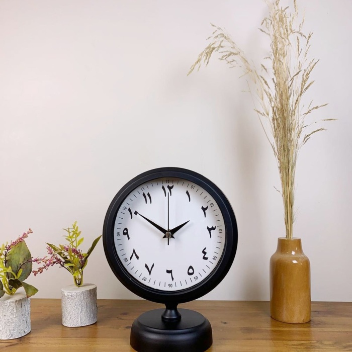 ® Yeni Ürün Siyah Metal Farsça Masa Saati 25×20 cm