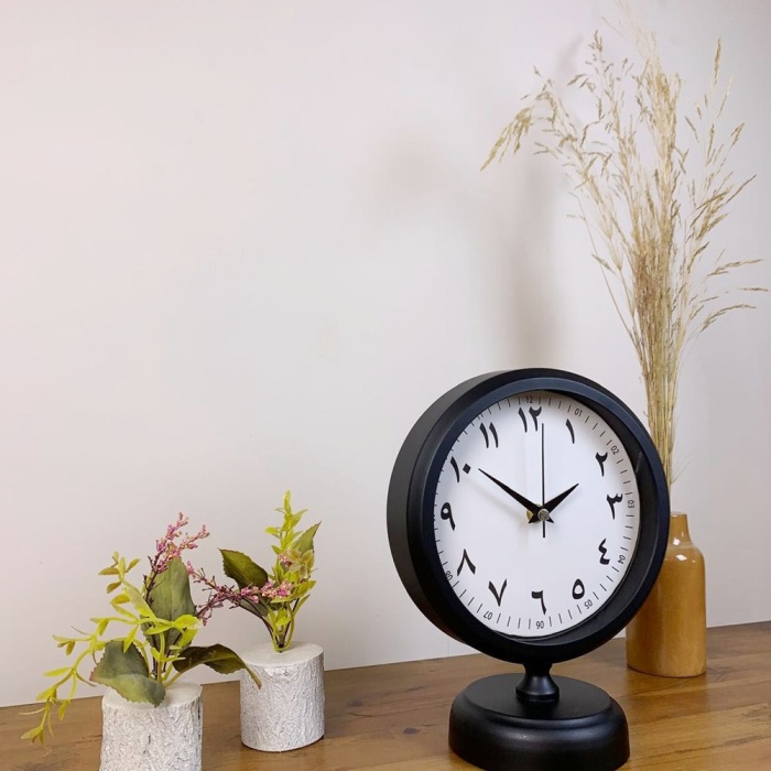 ® Yeni Ürün Siyah Metal Farsça Masa Saati 25×20 cm