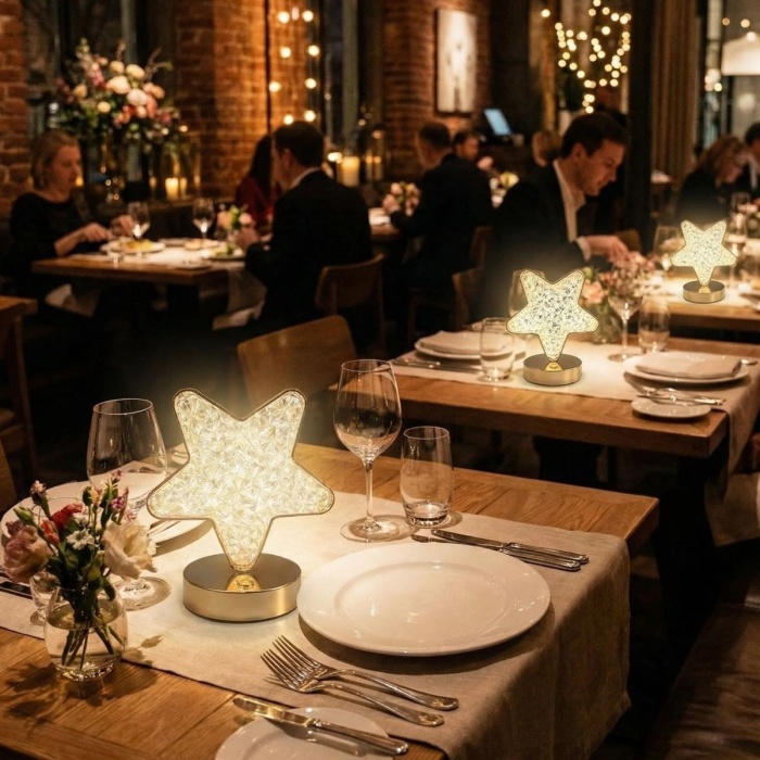 BUFFER® Yıldız Model Kristal LED Masa Lambası – Dokunmatik, 3 Renk Işık Modlu, Şarjlı Mini Dekoratif Gece Lambası