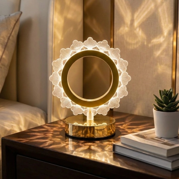 BUFFER® Güneş Şeklinde Kristal LED Masa Lambası – Dokunmatik, 3 Renk Işık Modlu, Şarjlı Mini Dekoratif Gece Lambası