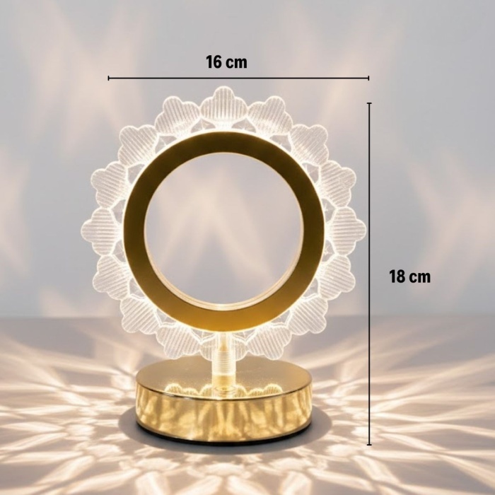 BUFFER® Güneş Şeklinde Kristal LED Masa Lambası – Dokunmatik, 3 Renk Işık Modlu, Şarjlı Mini Dekoratif Gece Lambası