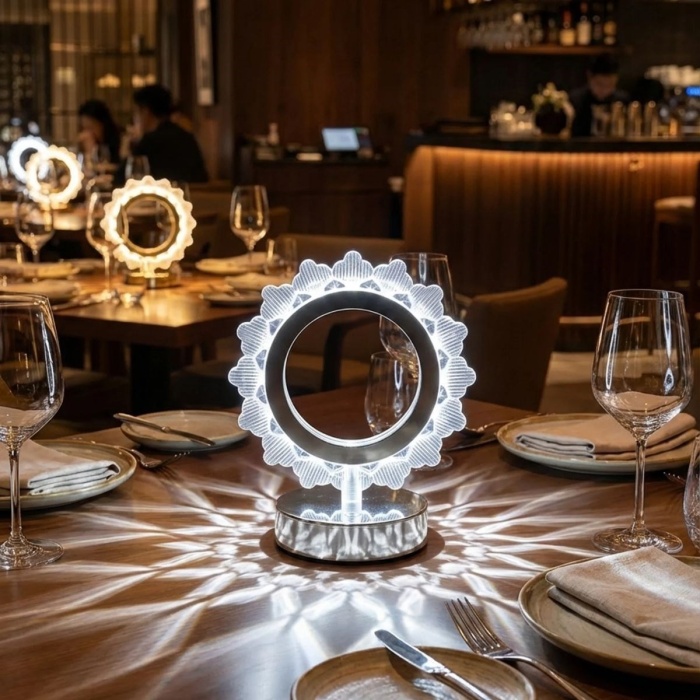 BUFFER® Güneş Şeklinde Kristal LED Masa Lambası – Dokunmatik, 3 Renk Işık Modlu, Şarjlı Mini Dekoratif Gece Lambası