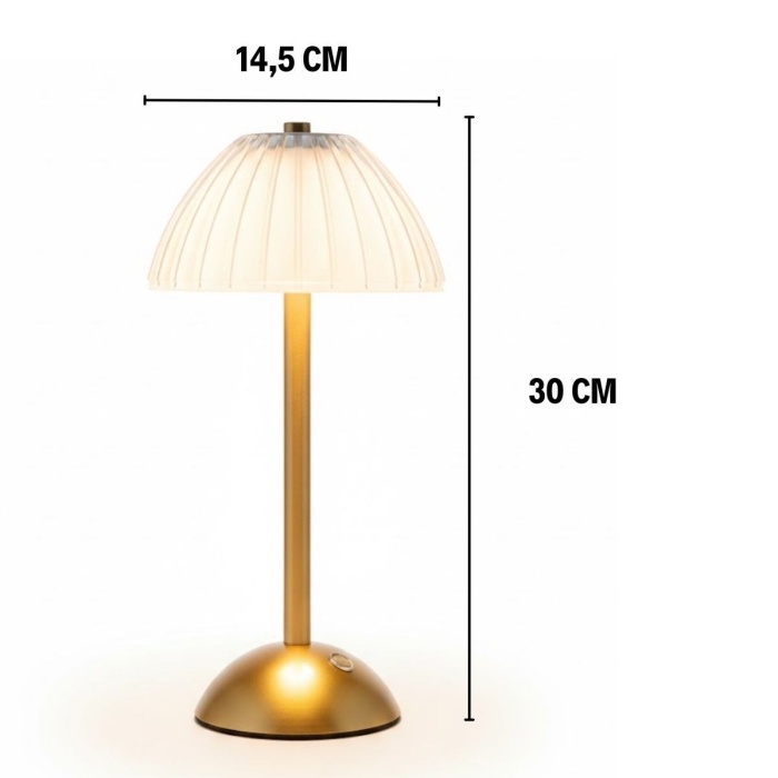 BUFFER® Uzun Mantar Çizgili Model LED Masa Lambası – Dokunmatik, 3 Renk Işık Modlu, Şarjlı Dekoratif Gece Lambası