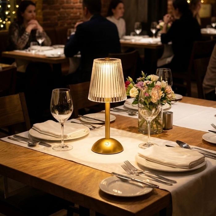 BUFFER® Uzun Klasik Çizgili Model LED Masa Lambası – Dokunmatik, 3 Renk Işık Modlu, Şarjlı Dekoratif Gece Lambası