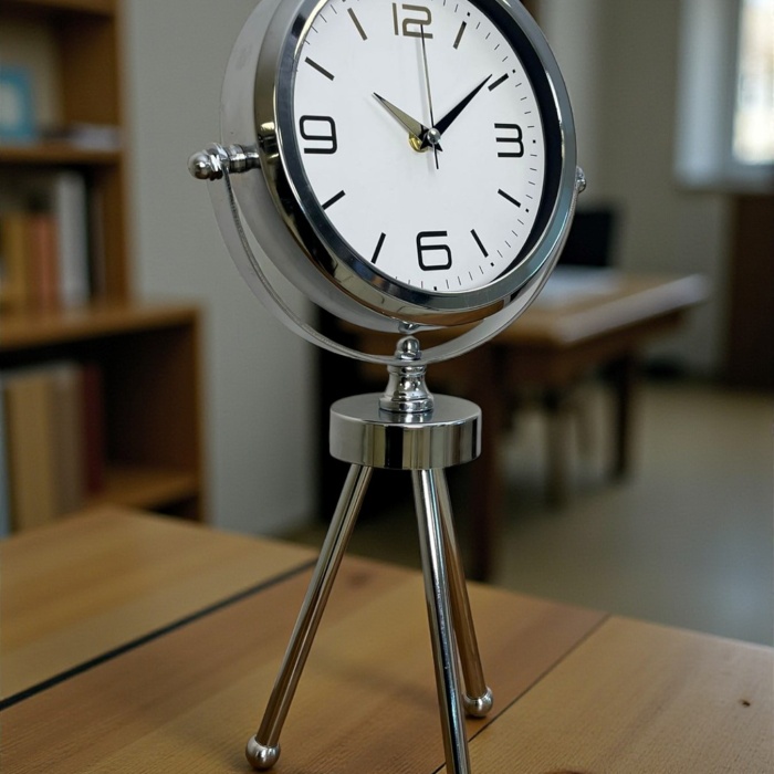 ® Yeni Ürün Elegance Krom Tripod Üç Ayaklı Metal Masa Saati