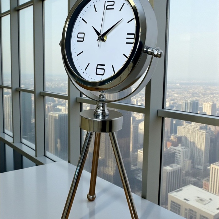 ® Yeni Ürün Elegance Krom Tripod Üç Ayaklı Metal Masa Saati