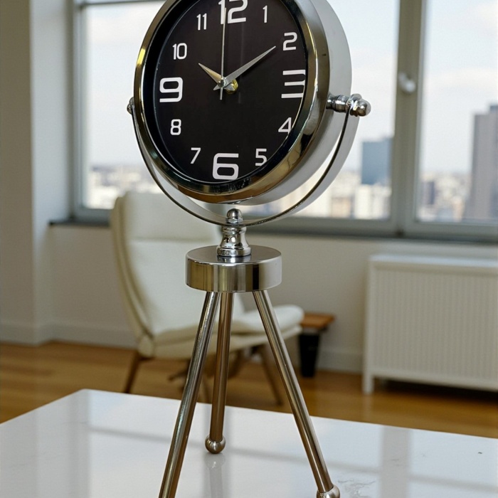® Yeni Ürün Krom Asil Üç Ayaklı Metal Masa Saati