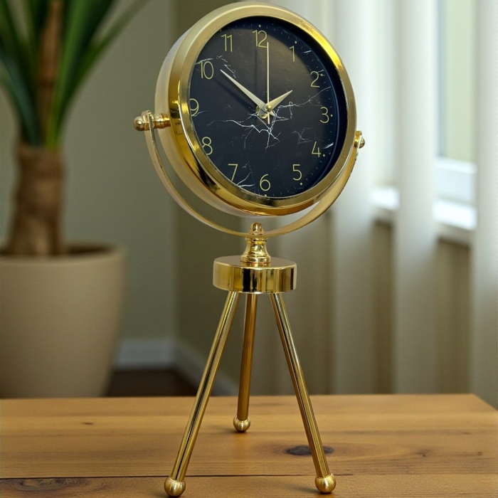 ® Yeni Ürün Gold & Black Uyumlu Şık Üç Ayaklı Metal Masa Saati