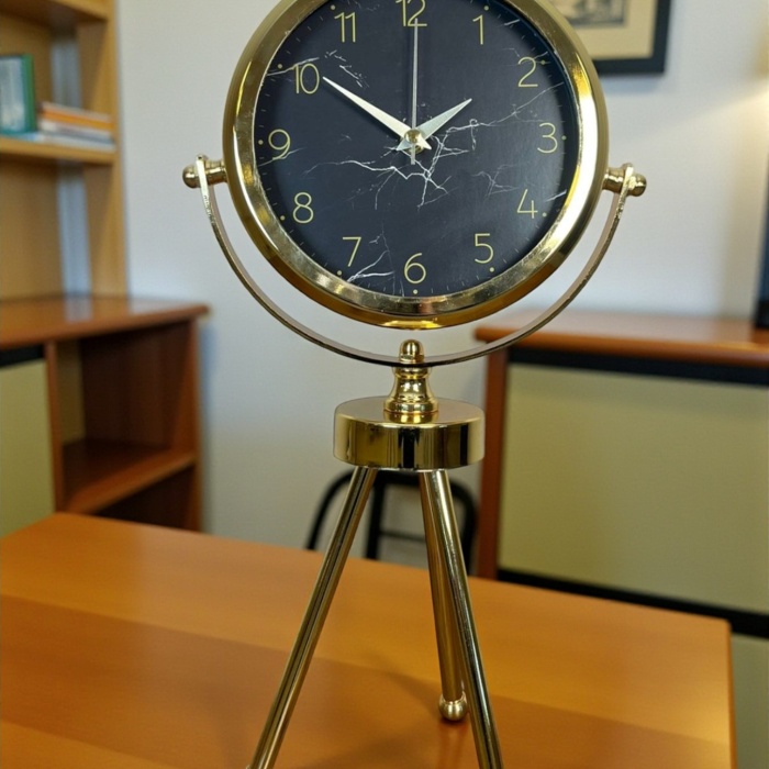 ® Yeni Ürün Gold & Black Uyumlu Şık Üç Ayaklı Metal Masa Saati
