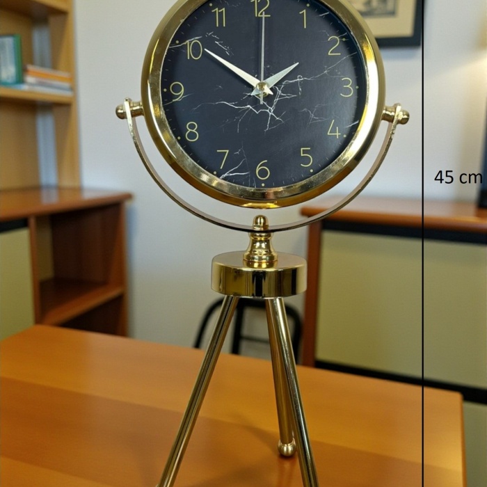 ® Yeni Ürün Gold & Black Uyumlu Şık Üç Ayaklı Metal Masa Saati