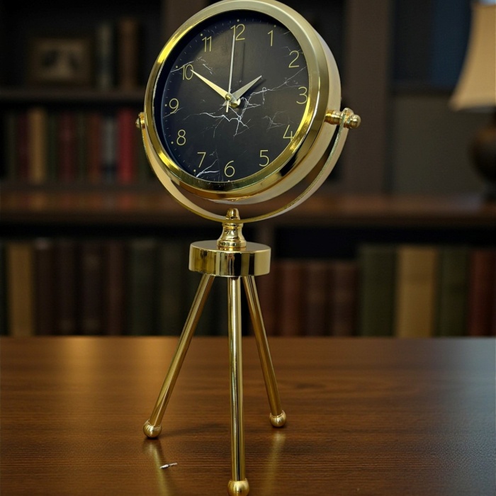 ® Yeni Ürün Gold & Black Uyumlu Şık Üç Ayaklı Metal Masa Saati